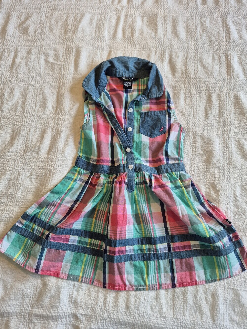 Nautica girls size 4 dress plaid sleeveless pink, green, blue, white VGUC